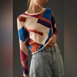 Maeve Anthropologie printed multi colored long sleeve top size XL